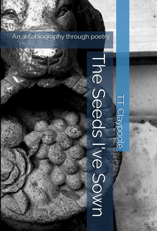 Cover of The Seeds I've Sown by T. T. Claypoole, featuring a weathered stone figure with blue bands and white lettering.